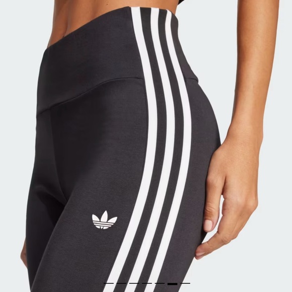 Adidas NWT black w/white three stripe leggings - Picture 1 of 5